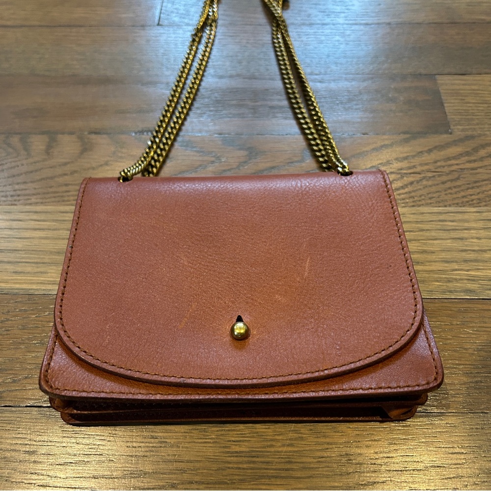 Madewell leather brown small purse gold chain